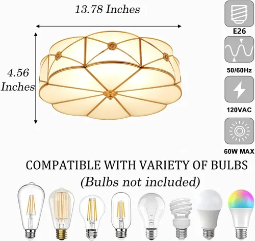 Vista 9 de Lámpara de techo empotrada de latón, lámpara de techo LED con 3 luces en forma de flor, pantalla de vidrio esmerilado, luz moderna cerca de techo