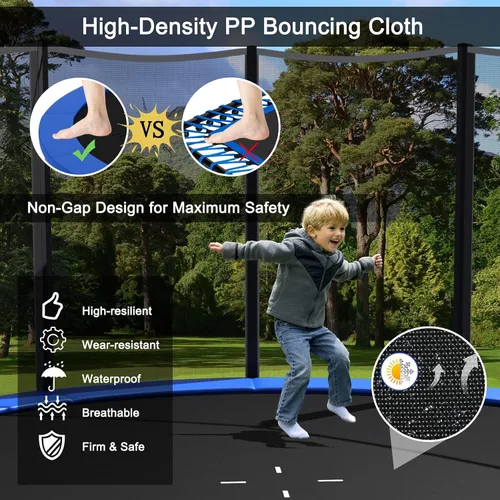 Vista 5 de Giantex Trampolín de 8 pies, 10 pies, 12 pies, 14 pies, 15 pies, 16 pies, para niños y adultos, cama elástica con red aprobada por ASTM, tubos