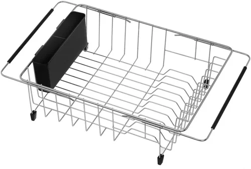 Vista 6 de SANNO - Escurreplatos para secar platos, estante grande para platos ajustable con escurridor profundo y soporte extraíble para cubiertos, estante