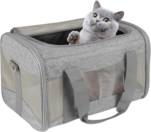 Vista 13 de Estuche de transporte para gatos, aprobado por aerolíneas, portátil y transpirable, transportador de viaje para mascotas, almohadilla de forro polar