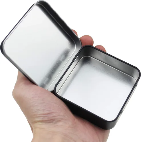 Vista 4 de Goodma 12 latas cuadradas de metal vacías para el hogar, mini caja organizadora con tapa con bisagras, 2.76 x 2.76 x 0.79 pulgadas (negro)