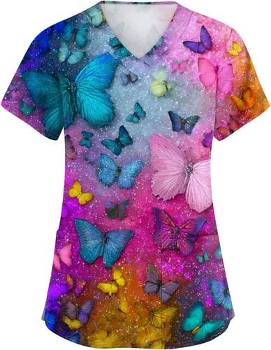 Vista 18 de Camisetas de uniforme médico de Navidad para mujer, talla grande, estampado ##896-Multicolor