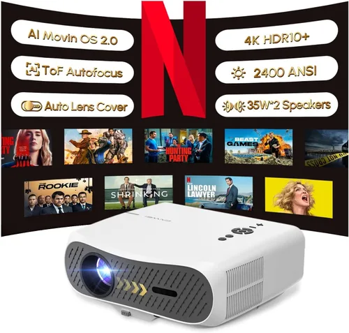 Vista 16 de Proyector portátil inteligente 4K para el hogar, proyector de película de 1300 lúmenes ANSI con enfoque automático, WiFi Bluetooth, 3 modos