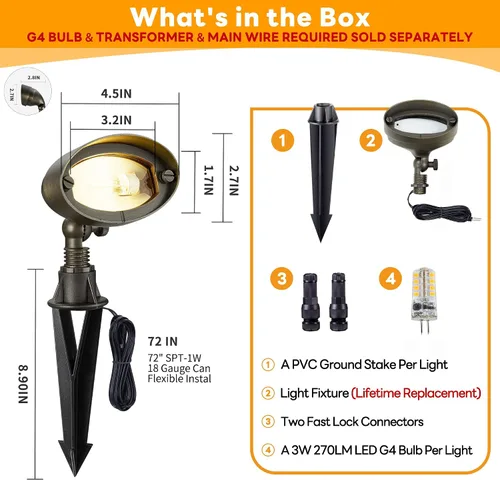 Vista 7 de Gardenreet Luz de inundación de latón macizo - Luz LED de paisaje de lavado de pared de bajo voltaje, para exteriores, 12 V, cableada, impermeable