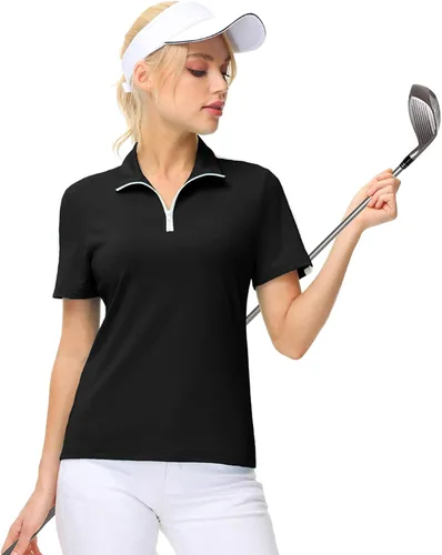 Vista 5 de JACK SMITH Camisa de golf de manga corta para mujer, que absorbe la humedad, camiseta polo deportiva con cremallera, protección solar, tallas S-XXL
