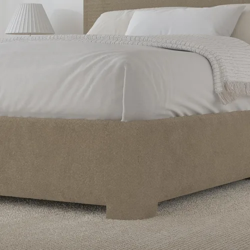 Vista 5 de BarnFurin Base de cama individual con cabecero, cama de plataforma tapizada Cloud Boucle, esquinas redondeadas suaves, no necesita somier, Beige