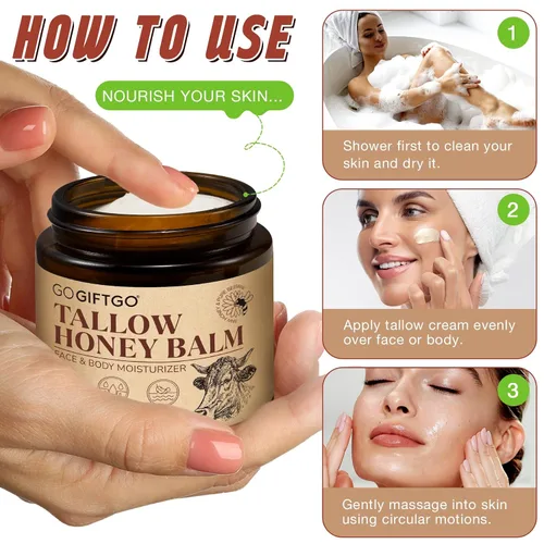 Vista 6 de GOGIFTGO Sarga de ternera para la piel, sebo y bálsamo de miel, sarga de res para la cara, hidratante facial de caldo, hidratante natural hidrata