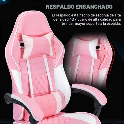 Vista 5 de Silla de escritorio para juegos para adultos, silla ergonómica para juegos Rosa + blanco