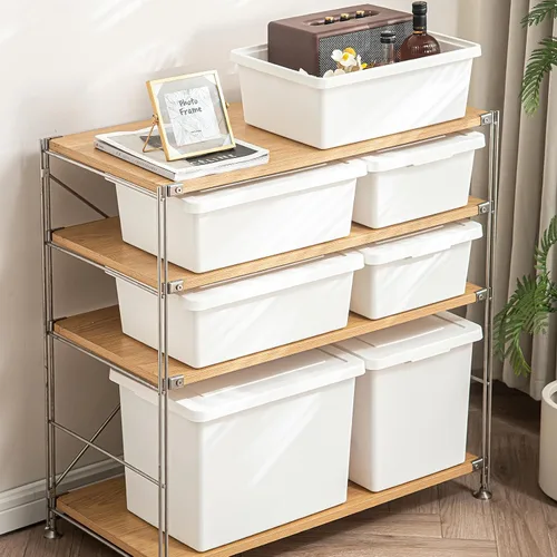 Vista 2 de Yishyfier Contenedores de almacenamiento de plástico apilables de 15 cuartos de galón con tapas, contenedor de almacenamiento para organizar, cajas