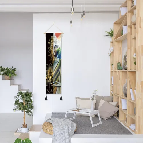 Vista 7 de Póster colgante en lienzo para pared, lienzo de arte de Buda, decoración zen, cita de felicidad, tapiz de meditación motivacional para decoración