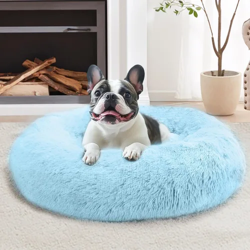 Vista 16 de JOLLYVOGUE - Cama calmante para perros y gatos pequeños y medianos, antiansiedad, redonda, suave, acogedora con parte inferior antideslizante