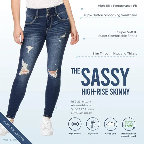 Vista 4 de WallFlower Women's Sassy Skinny High-Rise Insta Soft Juniors Jeans (Standard and Plus)
