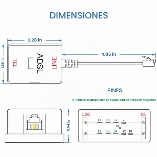 Vista 4 de Filtro DSL NECABLES para línea fija