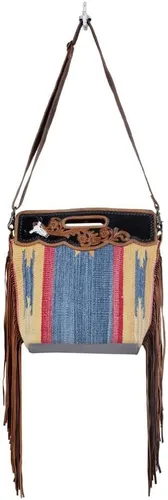 Vista 4 de Bolso cruzado de cuero occidental para mujer, bolso de hombro de lona reciclada con borlas