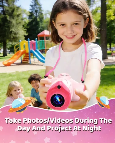 Vista 4 de Cámara para niños con proyector, cámara digital HD 1080P para niños de 3 a 12 años, grabadora de video fotográfico de 48 MP con soporte, tarjeta SD