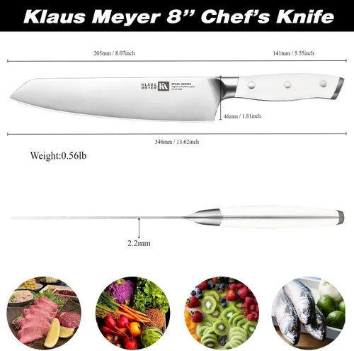 Vista 5 de Klaus Meyer Stahl - Cuchillo de chef de acero alemán exclusivo de alto carbono, 8 pulgadas (blanco)