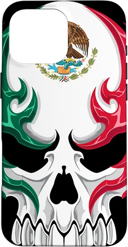 Vista 19 de Funda para iPhone 17 con diseño de bandera de México, diseño tribal de calavera mexicana
