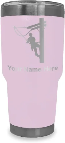 Vista 16 de LaserGram Taza aislada al vacío de 20 onzas, Lineman, grabado personalizado incluido (negro)