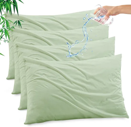 Vista 10 de Funda de almohada impermeable de bambú y rayón de Gogreen, funda de almohada transpirable, protector de almohada refrescante con cremallera, funda
