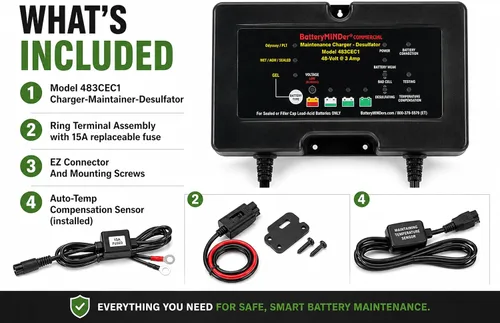 Vista 2 de BatteryMINDer Cargador de batería para carrito de golf de 48 voltios, mantenedor y desulfatador - Cargador automático inteligente que ayuda a