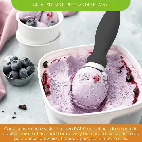 Vista 4 de Spring Chef Cuchara de helado de metal resistente con mango de agarre suave Gris