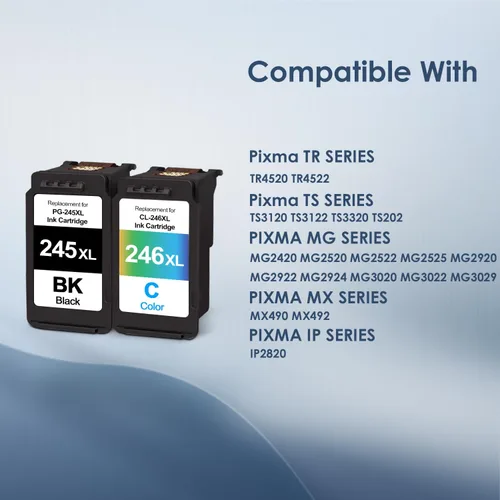 Vista 2 de PG-245XL CL-246XL Cartuchos de tinta de color negro de repuesto para Canon 245XL 246XL Paquete combinado para impresora PIXMA TS3322 TR4522 MG2522