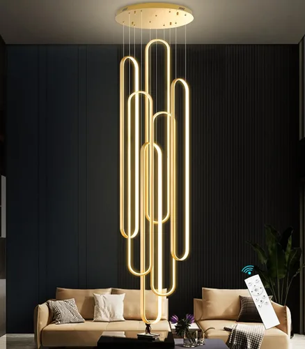 Vista 15 de Lámpara de Araña de Anillo Moderna LED Regulable Luz de Techo para Isla de Cocina Sala de Estar Escaleras Comedor Negro
