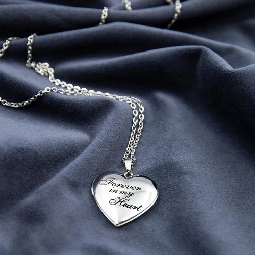 Vista 3 de PHOCKSIN Relicario collar para mujer que sostiene imágenes relicario de fotos para niñas Pulido y grabado Forever in My Heart& I Love You Mom