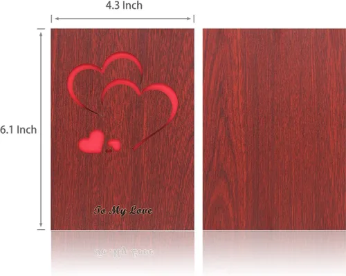 Vista 7 de Creawoo Tarjeta de felicitación de amor hecha a mano de madera de nogal con caja de regalo única, el mejor día de San Valentín, aniversario