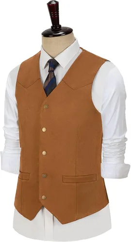 Vista 4 de Tuikayoo Chaleco de traje de cuero de ante para hombre, chaleco vintage vaquero occidental de ajuste regular