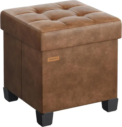 Vista 11 de SONGMICS Otomana de almacenamiento, otomana cúbica con patas, 15 x 15 x 15.7 pulgadas, reposapiés, descansapiés, 10 galones (37 L), cuero sintético
