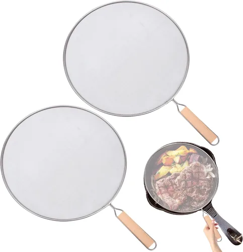 Vista 6 de 2 protectores contra salpicaduras de acero inoxidable de 13 pulgadas con asa, protectores de malla contra salpicaduras de aceite, mantiene