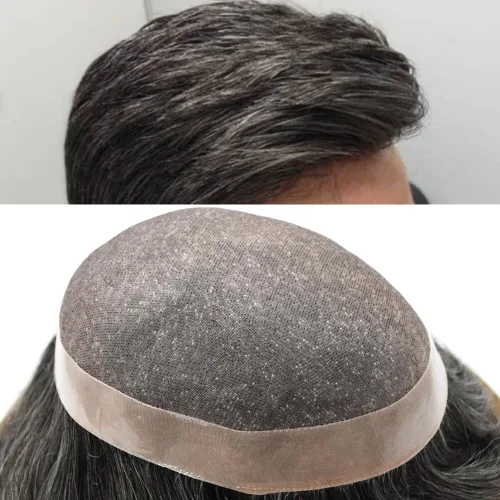 Vista 52 de Toupee de cabello humano fino mono revestido de poliéster para hombre, postizo de monofilamento duradero NPU monofilamento tupé para hombres