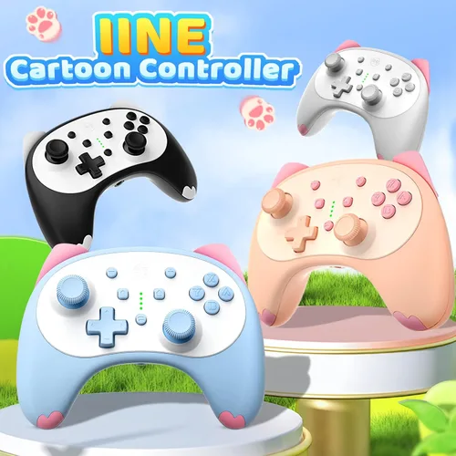 Vista 9 de IINE Lindo controlador de interruptor, Bluetooth Cartoon Kitten Nintendo Switch controladores inalámbricos, interruptor de luz Kawaii