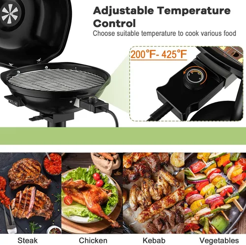 Vista 3 de Giantex Parrilla eléctrica para interiores y exteriores, parrilla portátil de 1600 W con rejilla antiadherente extraíble, temperatura ajustable