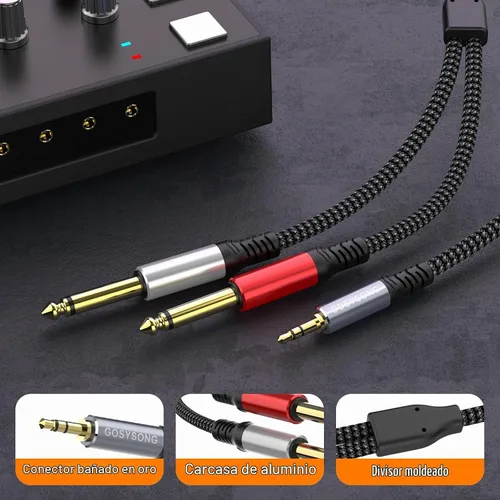 Vista 3 de Adaptador de cable de audio estéreo 1/8 a dual 1/4 TS mono Y Splitter compatible con iPhone, PC, tarjeta de sonido de computadora, mezclador