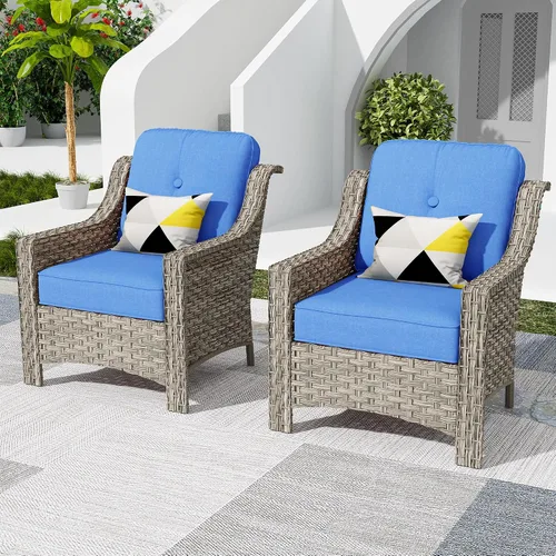 Vista 78 de HOOOWOOO Sofá de patio de 3 plazas de mimbre para exteriores, resistente a todo tipo de clima, con respaldo alto, muebles a juego (beige y bronceado)