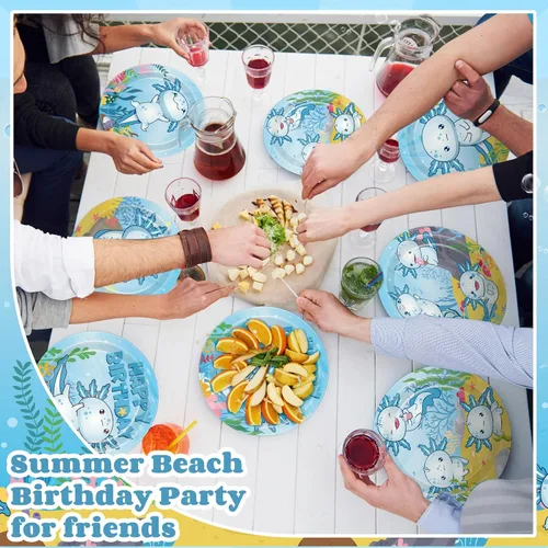 Vista 5 de Gerrii 60 platos de papel para fiesta de cumpleaños de ajolote azul de 7 pulgadas, decoraciones de ajolote azul, platos desechables para cenas