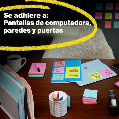 Vista 6 de Post-it Super Sticky Notes, 3 blocs de notas adhesivas, 7,6 x 7,6 cm, suministros escolares para estudiantes, ideal para libros de texto, cuadernos