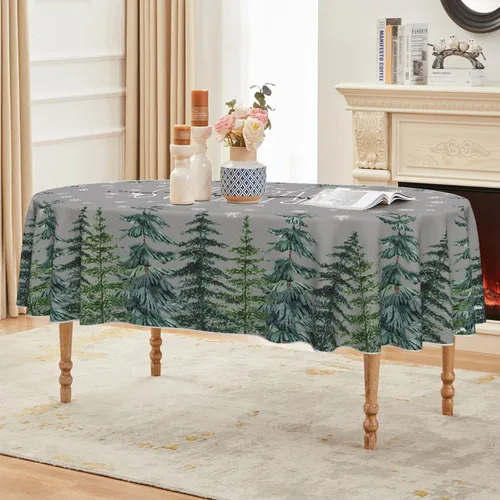 Vista 9 de Horaldaily Mantel de Navidad rectangular de 52 x 70 pulgadas con árboles de Beige