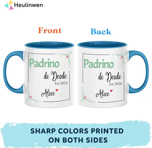 Vista 2 de Juego personalizado de Bautizo Recuerdos Juego De 2 Tazas 2024, Padrinos De Bautizo Propuesta Set 2 Tazas Café 11Oz, Para Niño, Niña, Propuesta