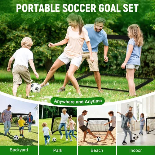 Vista 6 de Juego de 2 porterías de fútbol para niños para patio trasero, paquete de 2 redes de fútbol portátiles de 4 x 3 pies, equipo de entrenamiento