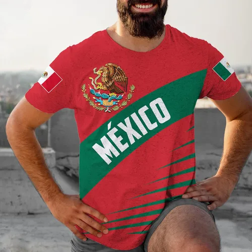 Vista 5 de Camisas mexicanas aztecas de manga corta de verano México Jersey unisex 3D Camisas