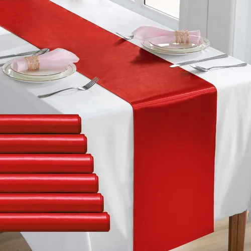 Vista 10 de Paquete de 2 caminos de mesa negros de 12 x 108 pulgadas, camino de mesa rectangular de seda satinada suave para bodas, banquetes, decoración