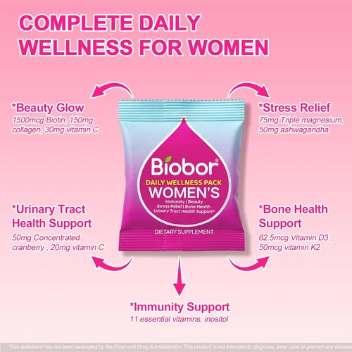 Vista 4 de Paquete de gomitas multivitamínicas diarias para mujeres, suministro para 14 días con biotina y colágeno, magnesio + Ashwagandha, arándano