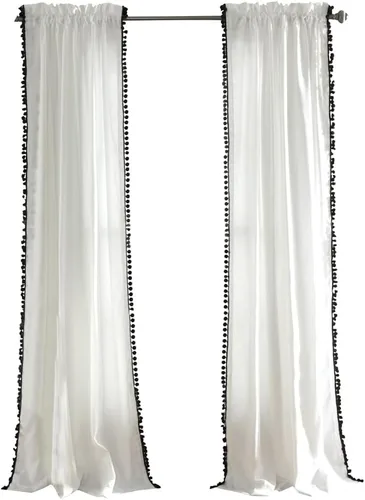 Vista 6 de Triangle Home Fashions - Panel de cortinas para vidrio con pompón para decoración de lujo