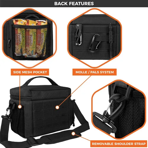 Vista 6 de opux Lonchera táctica para hombres, bolsa de almuerzo aislada negra para hombres adultos, enfriador de almuerzo suave a prueba de fugas