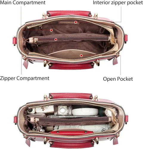 Vista 3 de Bolsos de cuero para mujer, con asa superior y correa ajustable