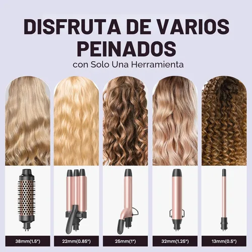 Vista 2 de Wavytalk Juego de rizadores 5 en 1, juego de rizadores de doble voltaje con 5 barriles intercambiables incluidos un cepillo térmico, un rizador