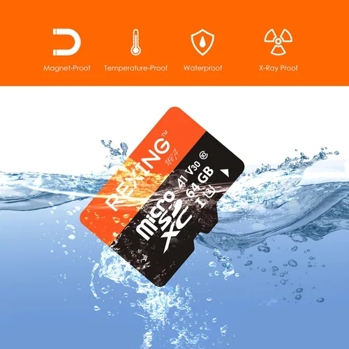 Vista 2 de RexingUSA Tarjeta SD microSDXC UHS-3 4K Full HD de 64 GB de monitoreo de transferencia de alta velocidad con adaptador para cámaras de salpicadero